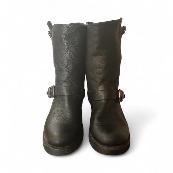 Frye Veronica Short Riding Boots Black Leather Moto Engineer Women's Size 8 B - Picture 3 of 9